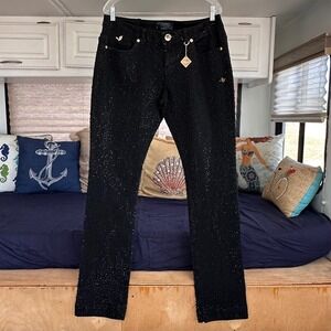 Y2K Apple Bottoms Rhinestone Embellished Jeans Sz 12 Black 34X34" Studded Denim
